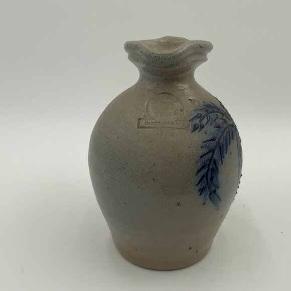 Rowe Pottery Works Salt Glazed Stoneware Jug With Cobalt Blue Pine Cones - Picture 5 of 6